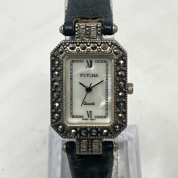 Futura Accessories - Vintage Futura Marcasite Tank Watch Women 22mm Silver Tone MOP New Battery 7.5"